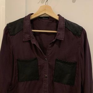 The Kooples Button Down Shirt w Leather, Medium